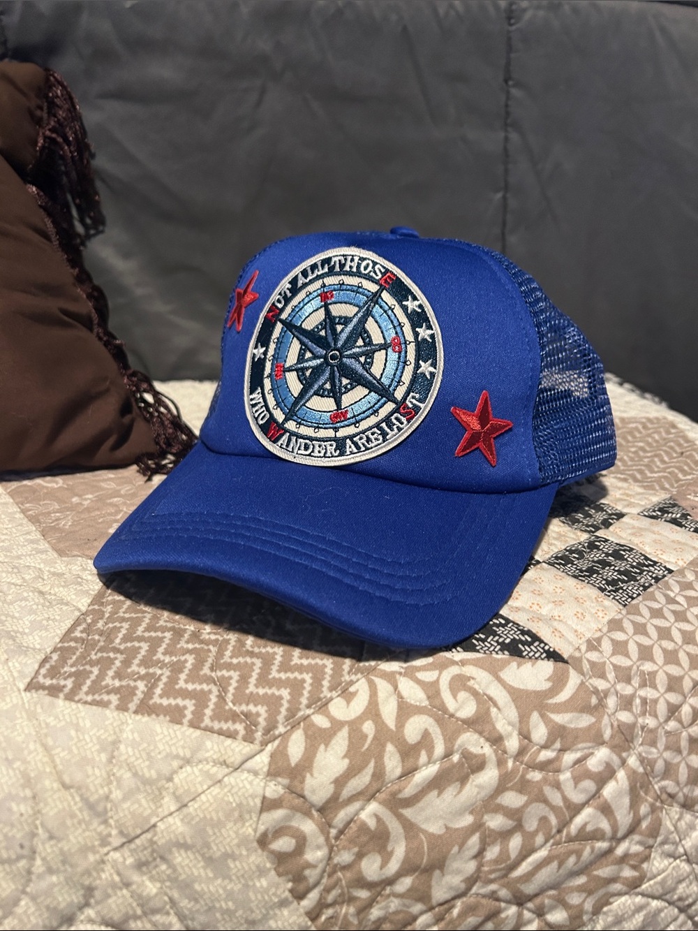 Women's Royal Blue Trucker Hat with Nautical Compass Patch